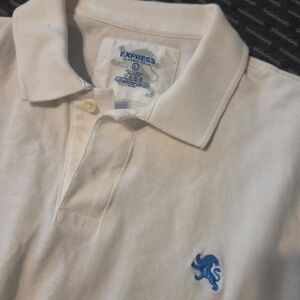 Express Polo Shirt Mens L White Pique Cotton short sleeve vintage Preppy 90s